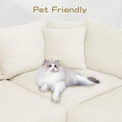 Oversized Modular Convertible Sectional Couch with Extra-Thick Armrests and Chaise, Soft Corduroy Fabric, Ergonomic Design,