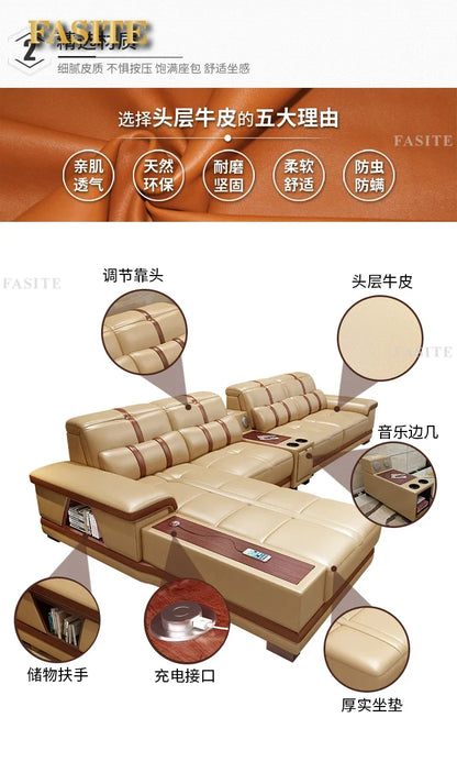 Leather sofa simple modern small apartment leather art corner furniture large combination package