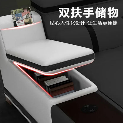 Genuine leather sofa massage seat, cowhide multifunctional living room furniture, leather art storage, sofa combination