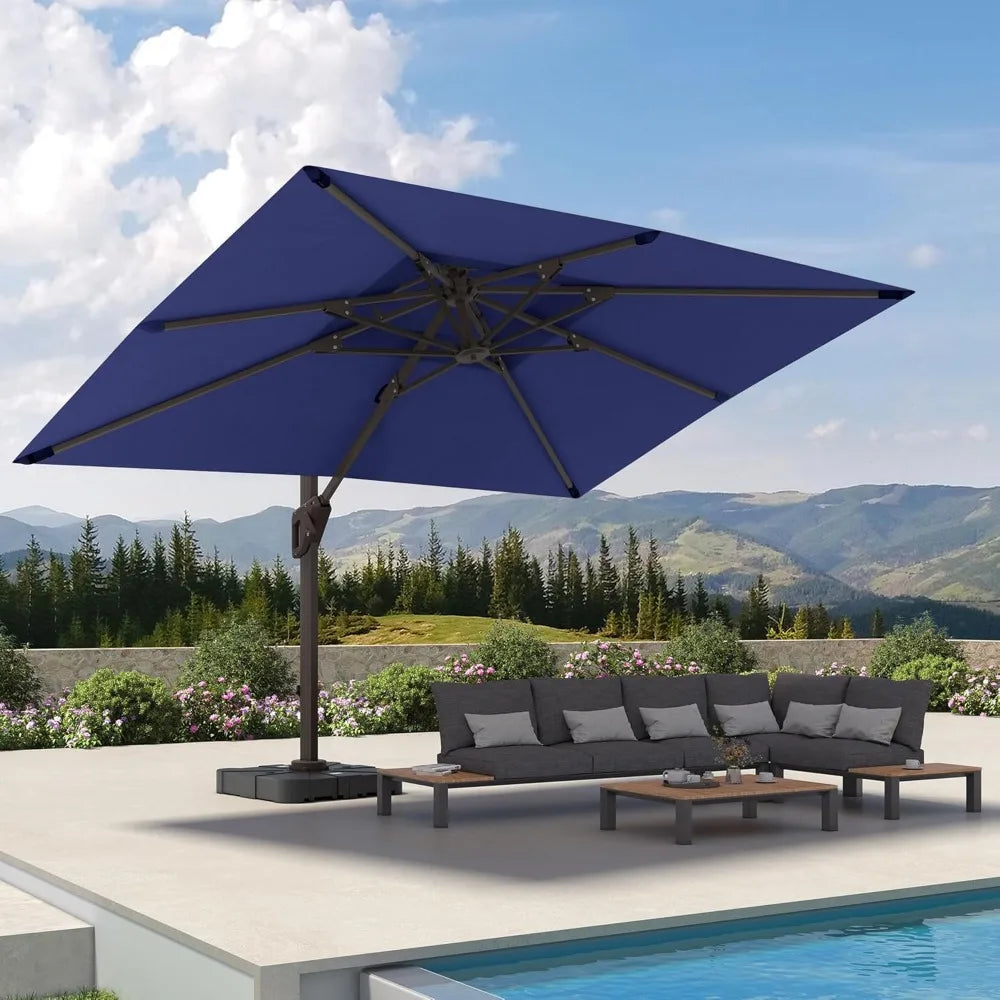9' x 12' Cantilever Patio Umbrella 360°Rotation Rectangular Outdoor Large Offset Umbrellas Double Top Heavy Duty Windproof for G