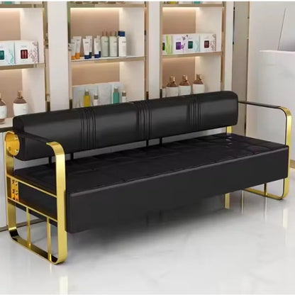 Stylish, comfortable and durable modern black leather upholstered frame beauty salon waiting bench