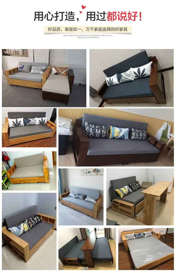 custom. [2675 People Favorited] Solid Wood Sofa Bed Small Apartments, Multifunctional Living Room Study Room, Push-Pull Fold