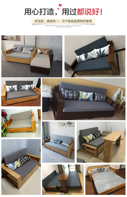 custom. [2675 People Favorited] Solid Wood Sofa Bed Small Apartments, Multifunctional Living Room Study Room, Push-Pull Fold