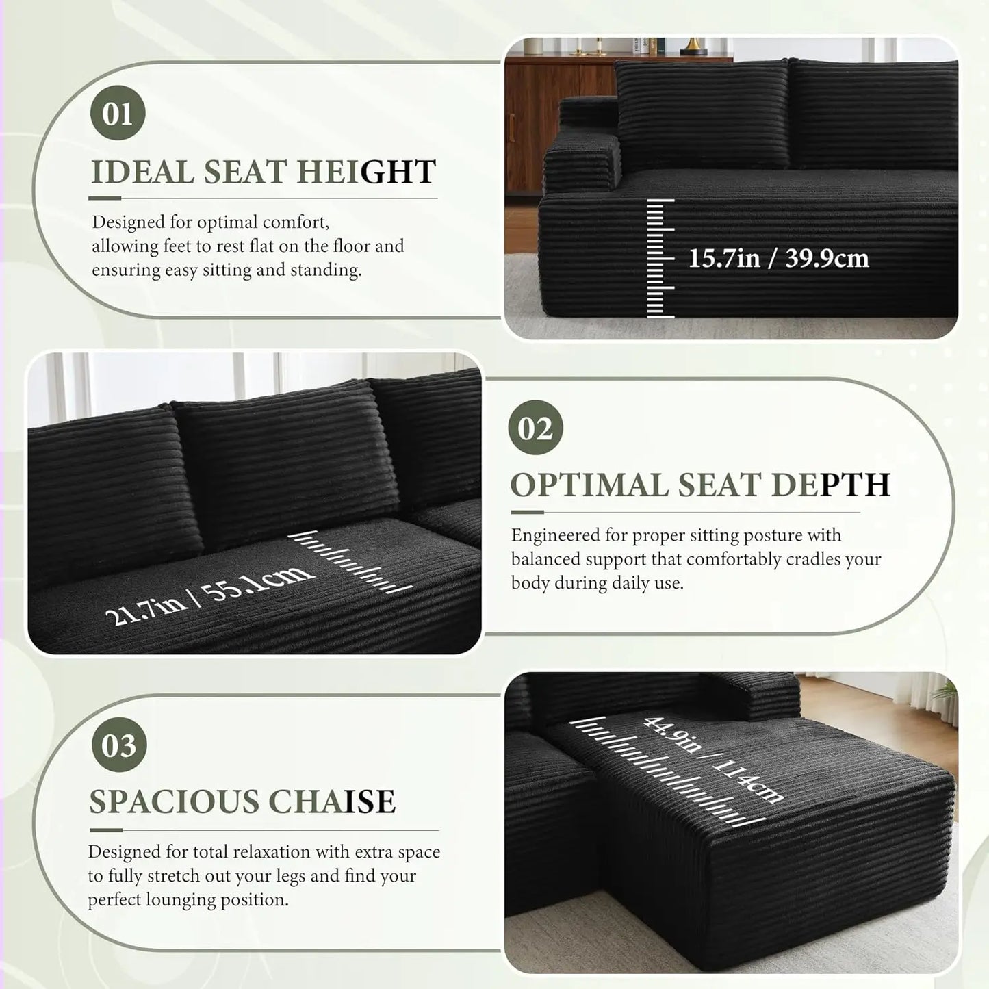 96" L-Shaped Modular Sectional Sofa with Left-Facing Chaise