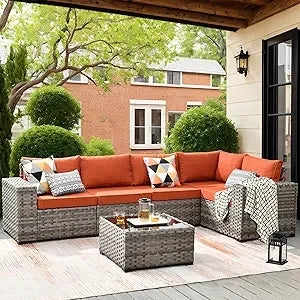 6 Pieces Patio Furniture Set Outdoor Sectional Sofa Couch with Comfy Cushions and Deep Seat