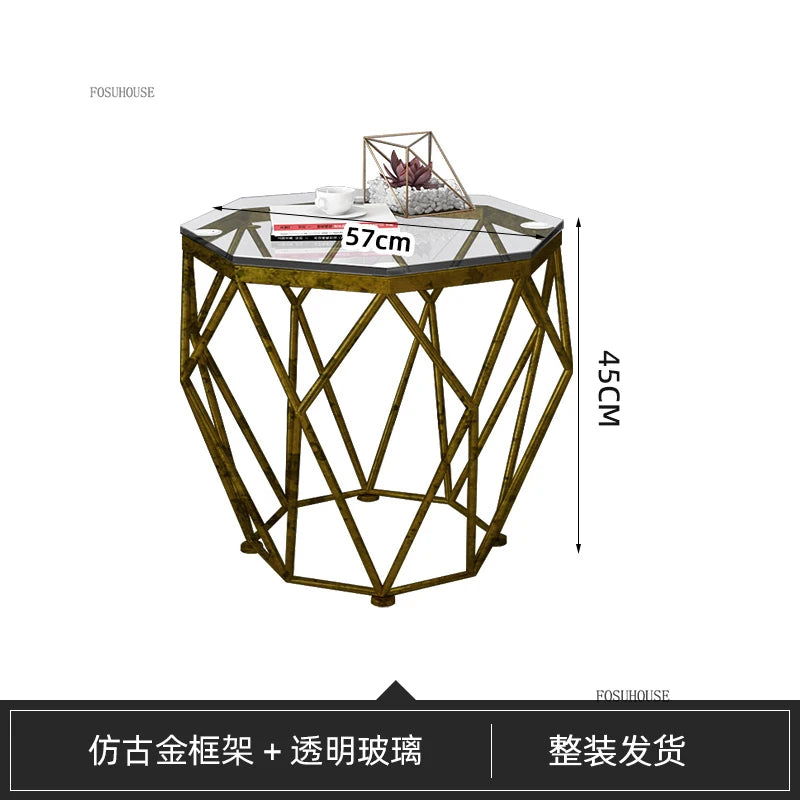 Nordic Light Luxury Tempered Glass Coffee Tables Small Apartment Sofa Side Table Simple Iron Corner Table Living Room Furniture