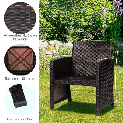 3 Pieces Outdoor Wicker Conversation Set with Waterproof Cover, 2 Patio PE Rattan Cushioned Chairs with Side Storage Table, Suit