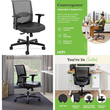Ergonomic Office Chair with Breathable Mesh Back, Adjustable Armrests, Lumbar Support, and Rolli Feature