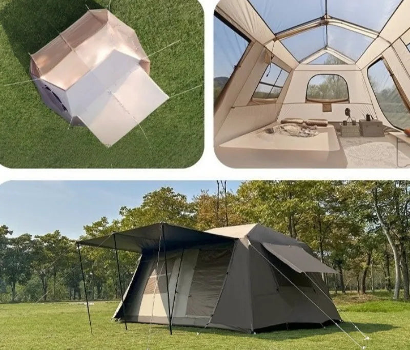 Oxford Cloth Beach Tent Rainproof Sunproof Ventilation Nature Hike Family Travel Shelter Tent Large Space Camping Supplies Tents