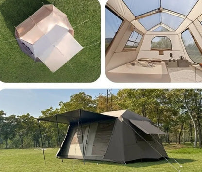 Oxford Cloth Beach Tent Rainproof Sunproof Ventilation Nature Hike Family Travel Shelter Tent Large Space Camping Supplies Tents