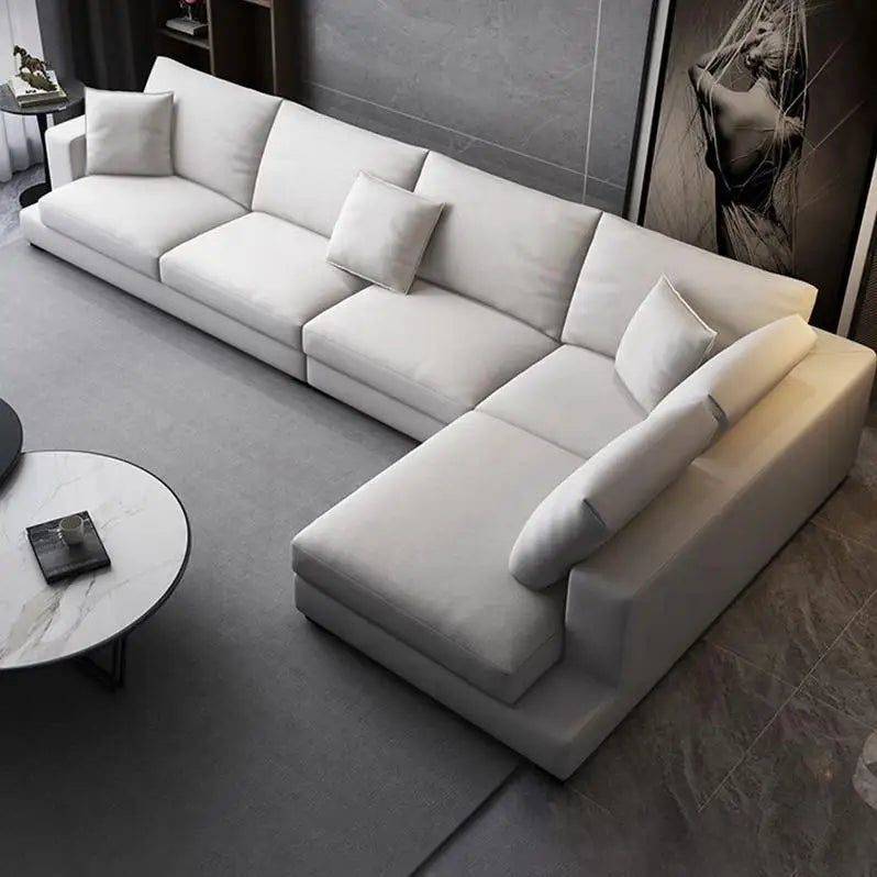 @# Modern Living Room Furniture L Shaped Sectional Sofa Set Nordic Minimalism Fabric Couch Combination 4 Seater Corner Sofa