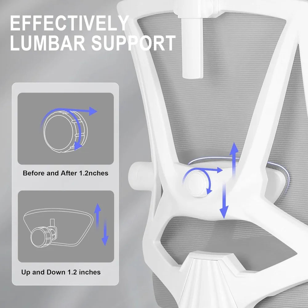 "ergonomic office chair with built-in footrest and adjustable lumbar support for high-back comfort"
