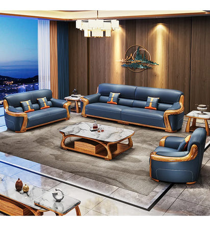 XMH new Chinese ebony leather sofa modern living room luxury villa first layer cowhide new combination sofa