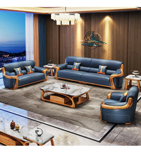 XMH new Chinese ebony leather sofa modern living room luxury villa first layer cowhide new combination sofa