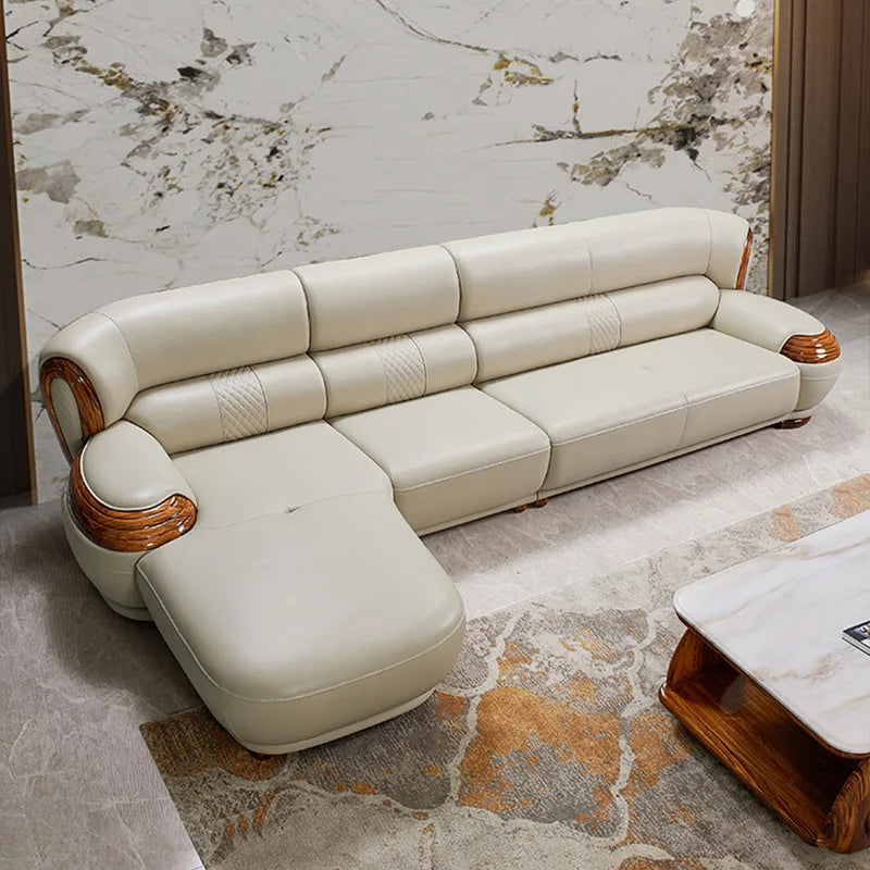 Modern ebony leather sofa first layer cowhide home simple new Chinese living room solid wood