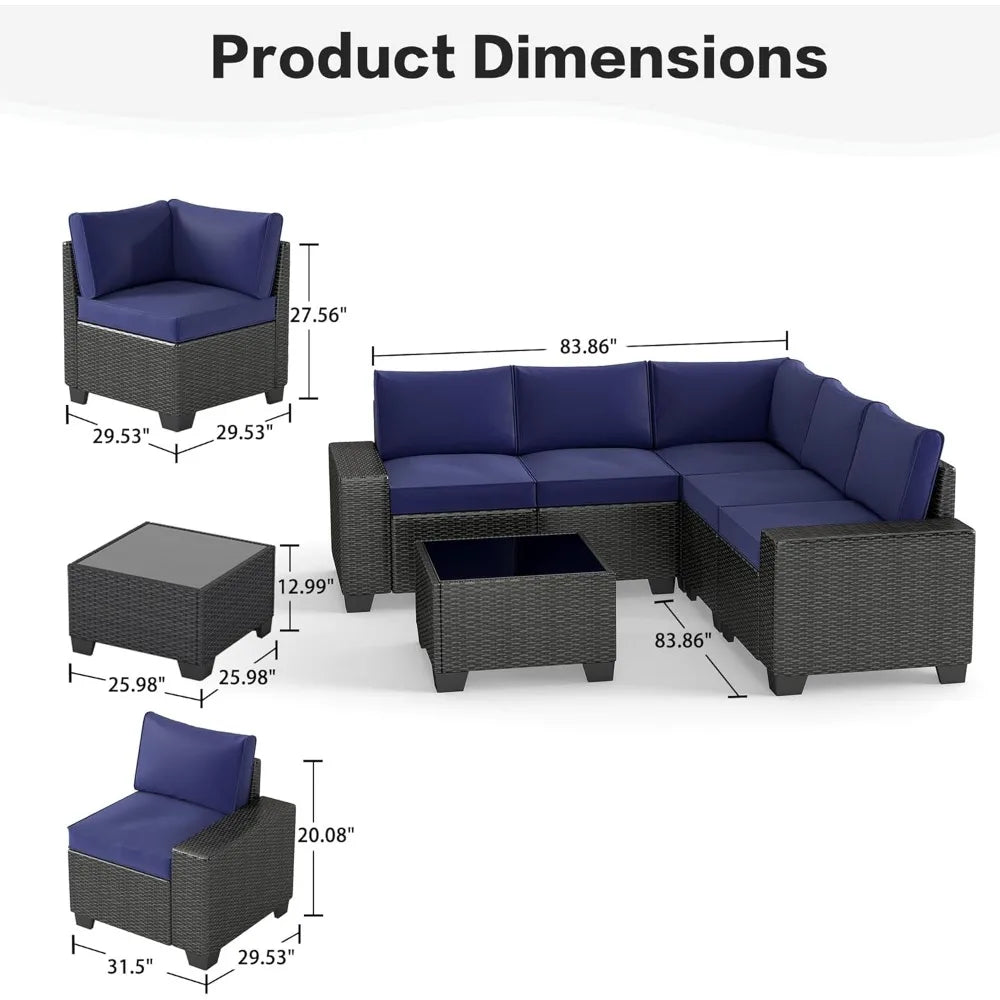 6 Pieces Patio Furniture Set, Outdoor Sectional Set of 6 w/Wide Armrest, Waterproof Wicker Conversation Set for Backyard, Deck,