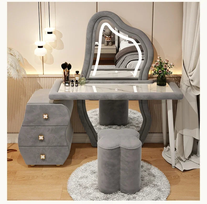 User-friendly Nordic Led Mirror Dressing Table Brown Drawer Bedroom Light Dressing Table Beautiful Storage Furniture Comfy