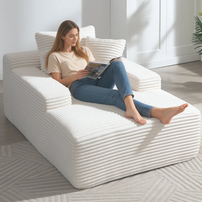 67 Inch Chaise Lounge Chair Indoor, Oversized Corduroy Upholstered Boneless Sofa Bed, Cloud Sofas Couches for Living Room