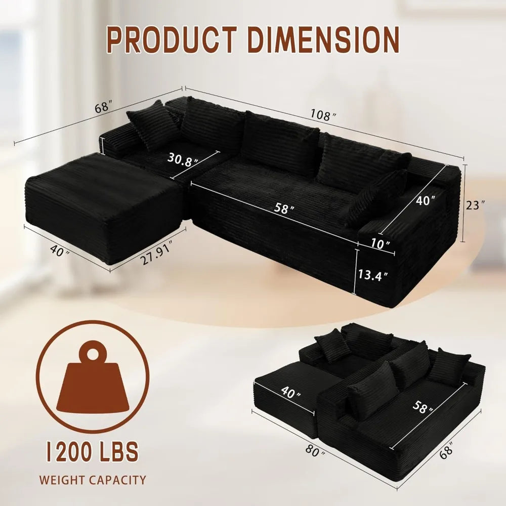 L-Shape Modular Sectional Sofa for Living Room, Comfortable Cloud-Like Couch with Chaise