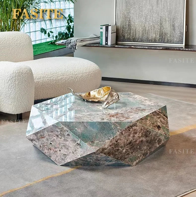 Postmodern tea table simple polygonal tea table Amazon green Italian light luxury rock slab special-shaped coffee table designer