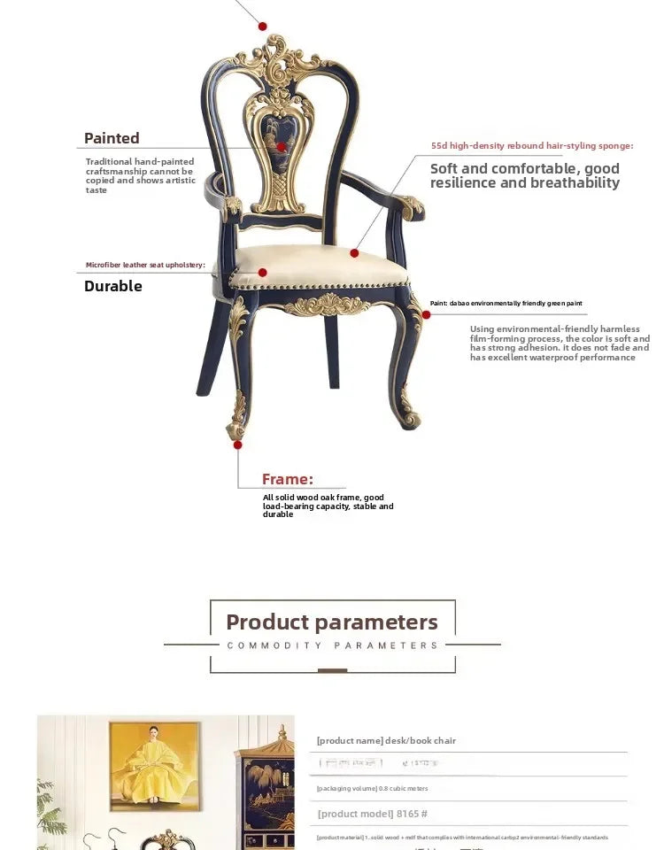 Royal Blue Hand-Painted Solid Wood French-Chinese Dining Set Dining & Study Dual Use