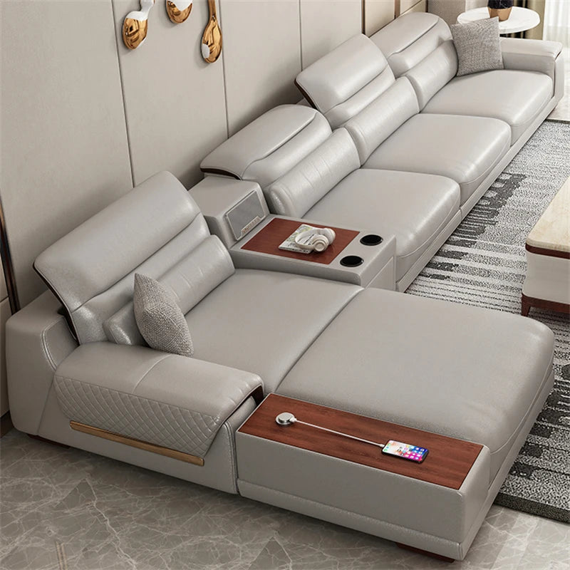 Luxury Charging  Sofas Bed U Shaped Sectional Furniture 7 Seat Modern European Fabric Living Room Sofas Set