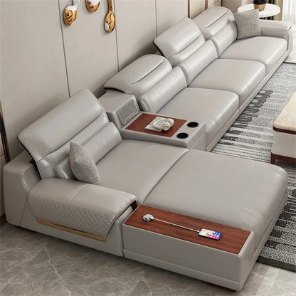 Luxury Charging  Sofas Bed U Shaped Sectional Furniture 7 Seat Modern European Fabric Living Room Sofas Set