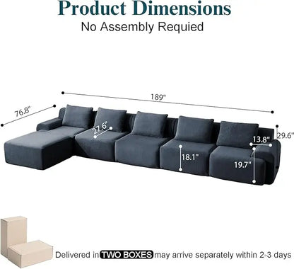 Boneless Luxury Couches for Living Room – Modular Sectional with Plush Corduroy Upholstery, Convertible Oversized No Assembly