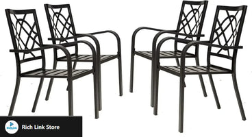 300lbs Patio Chairs Set of 4 Outdoor Dining , Metal Frame Stackable Patio Dining , Wrought Iron Black Outdoor Chair