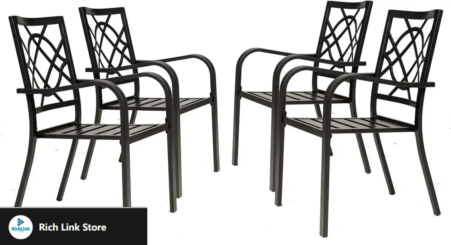 300lbs Patio Chairs Set of 4 Outdoor Dining , Metal Frame Stackable Patio Dining , Wrought Iron Black Outdoor Chair