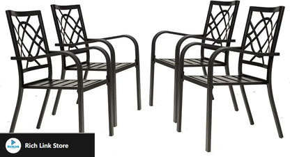 300lbs Patio Chairs Set of 4 Outdoor Dining , Metal Frame Stackable Patio Dining , Wrought Iron Black Outdoor Chair