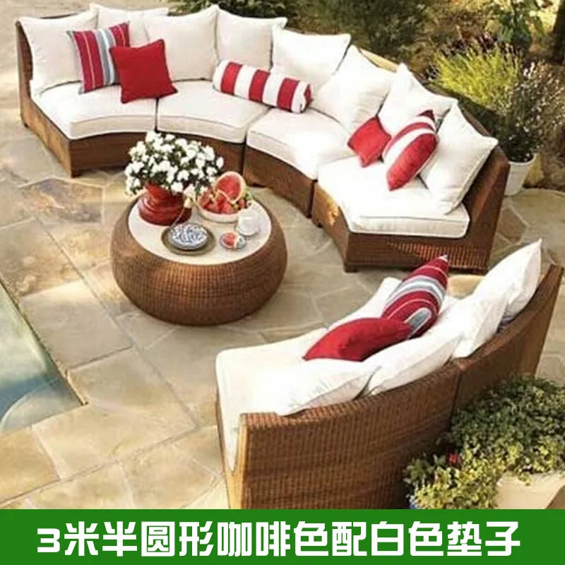 Outdoor round rattan sofa combination garden courtyard semi-circular rattan chair outdoor hotel curved living room