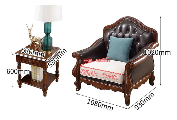 4*American all-solid wood leather sofa European double triple retro modern simple