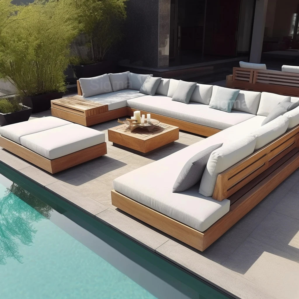 Durable Modern Teak Farmhouse Outdoor Garden Sofa Set Waterproof 2-Year Warranty Eco-Friendly Comfortable Solid Wood