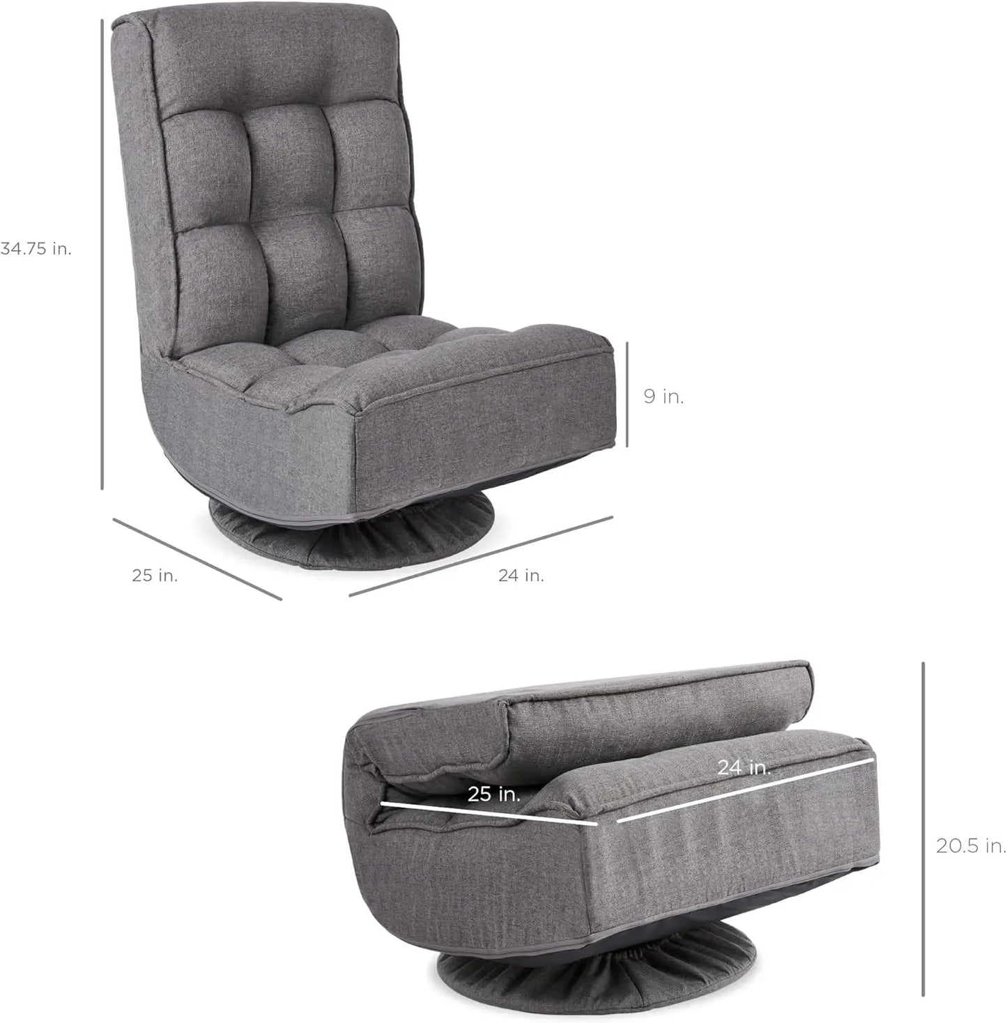 Reclining Folding Floor Gaming Chair for Home,Office,Lounging,Reading w/360-Degree Swivel,4 Adjustable Positions,Tufted Cushions