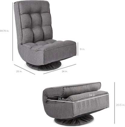 Reclining Folding Floor Gaming Chair for Home,Office,Lounging,Reading w/360-Degree Swivel,4 Adjustable Positions,Tufted Cushions