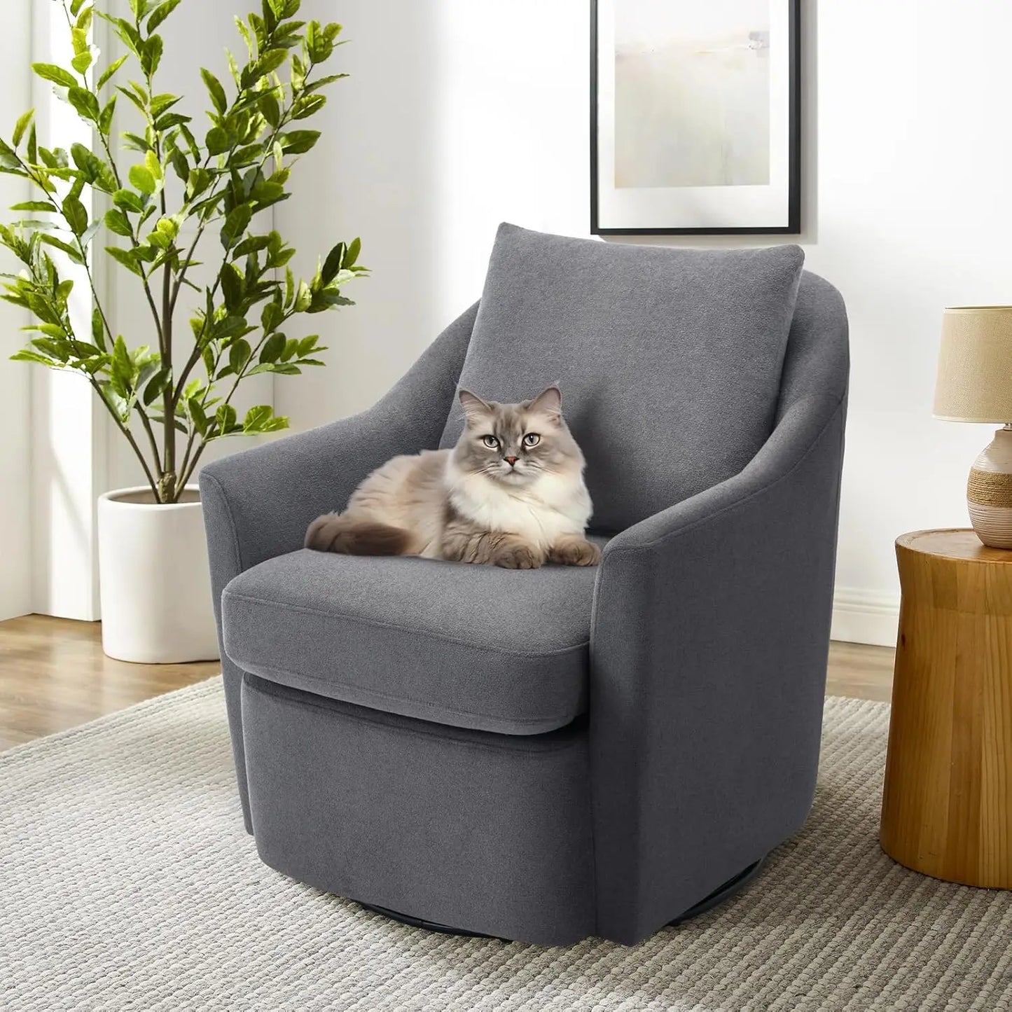 Swivel Accent Chair, Living Room Chair Upholstered 360° Swivel Chair Modern Reading Armchair for Bedroom/Office/Nursery,