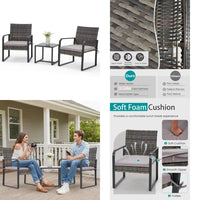 3-Piece Outdoor Patio Furniture Set: Modern Wicker Bistro Set with Rattan Chairs and Glass Coffee Table