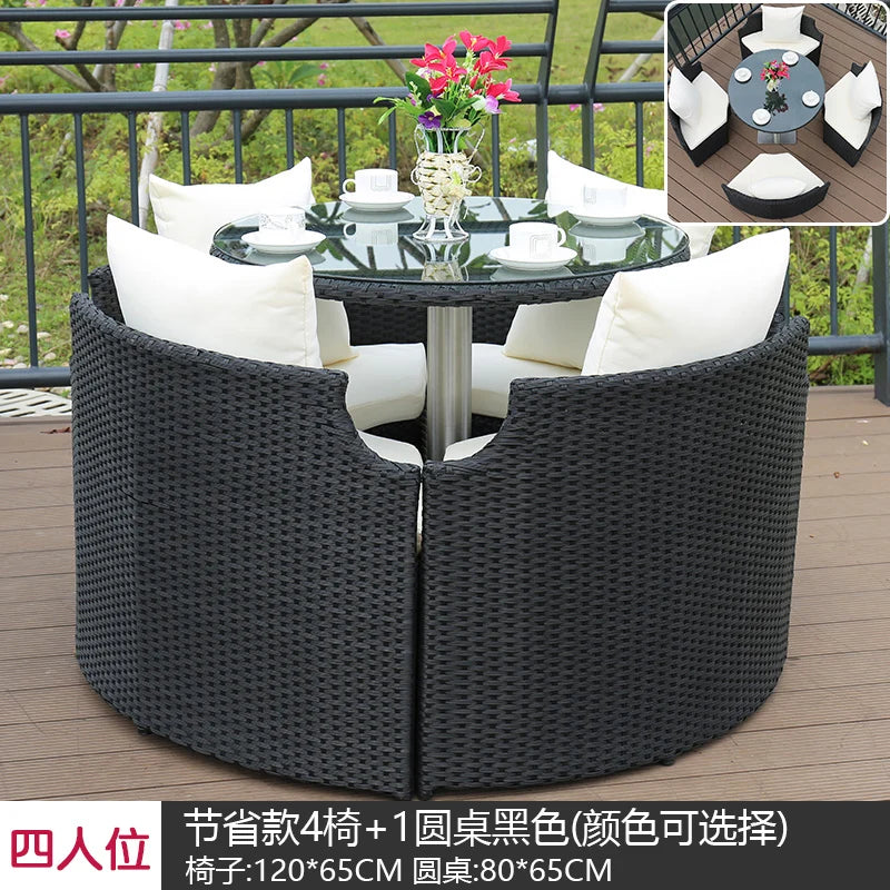 Outdoor leisure courtyard rattan chair five-piece combination outdoor villa open-air balcony creative storage home back chair
