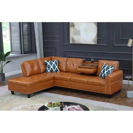 2-Piece Faux Leather Sectional Sofa - Stylish and Comfortable Living Room Furniture Set
