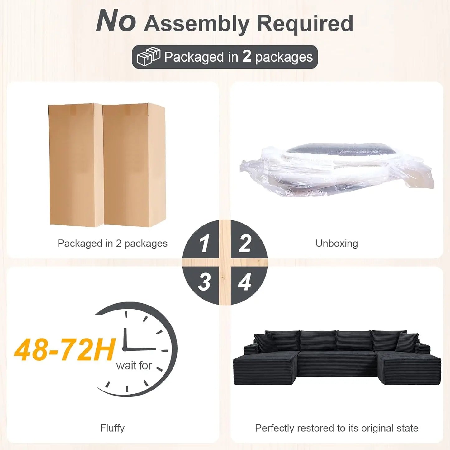 133.5" Boneless Sectional Couch with Cup Holder, U Shaped Sofa with Chaise, Oversized Modular Couch with Deep Seat, Comfy Cordur