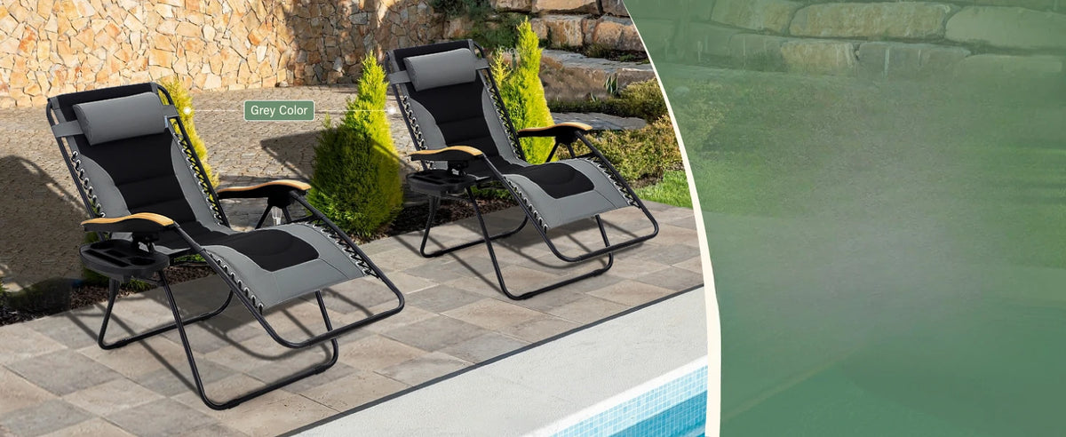 PHI VILLA XXL Oversized Padded Zero Gravity Chair, Foldable Patio Recliner, 30