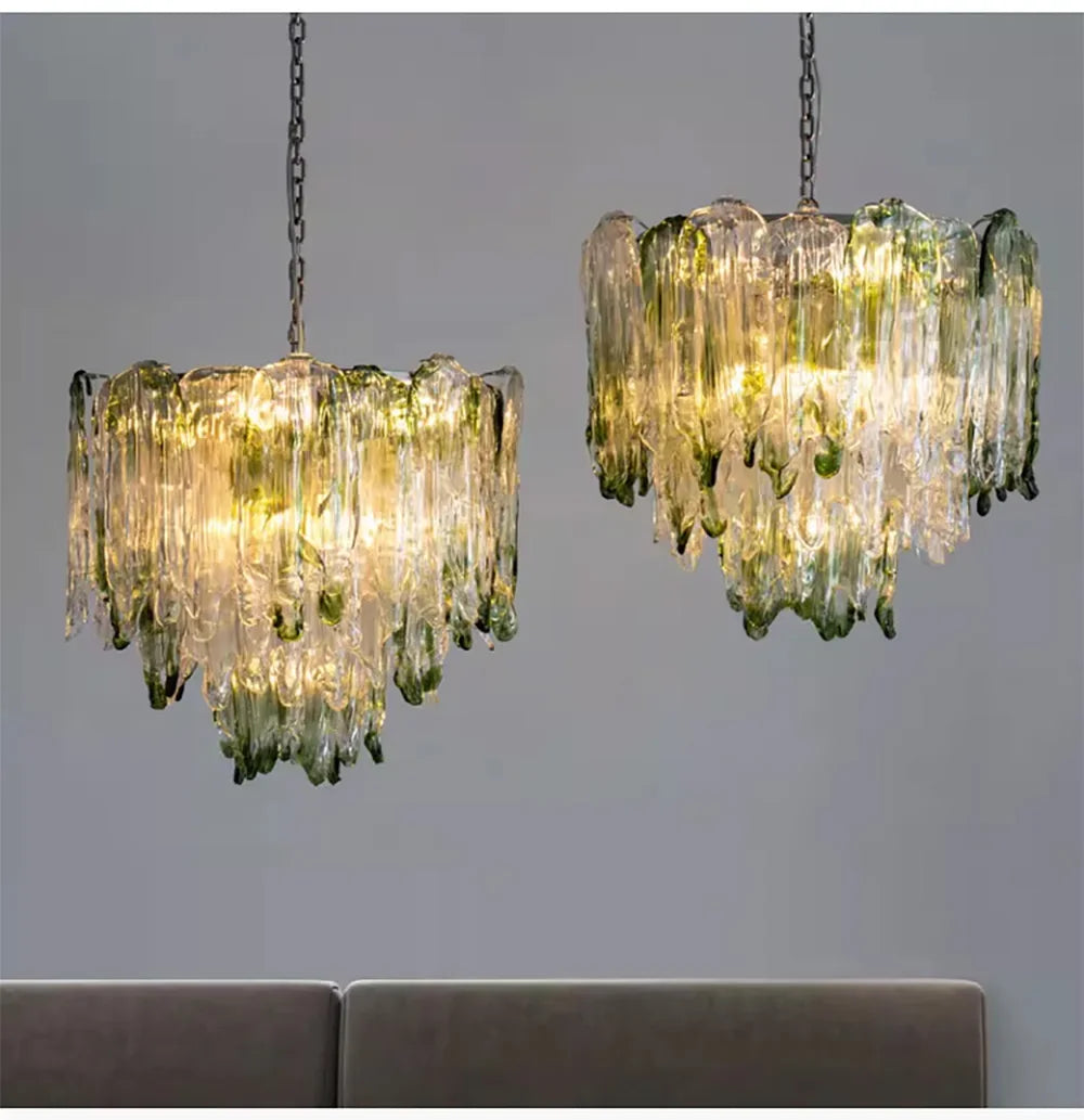 French Romantic Lustre Luxury Chandeliers Antique Designer Gradient Green glass LED Main lamps For Living Room