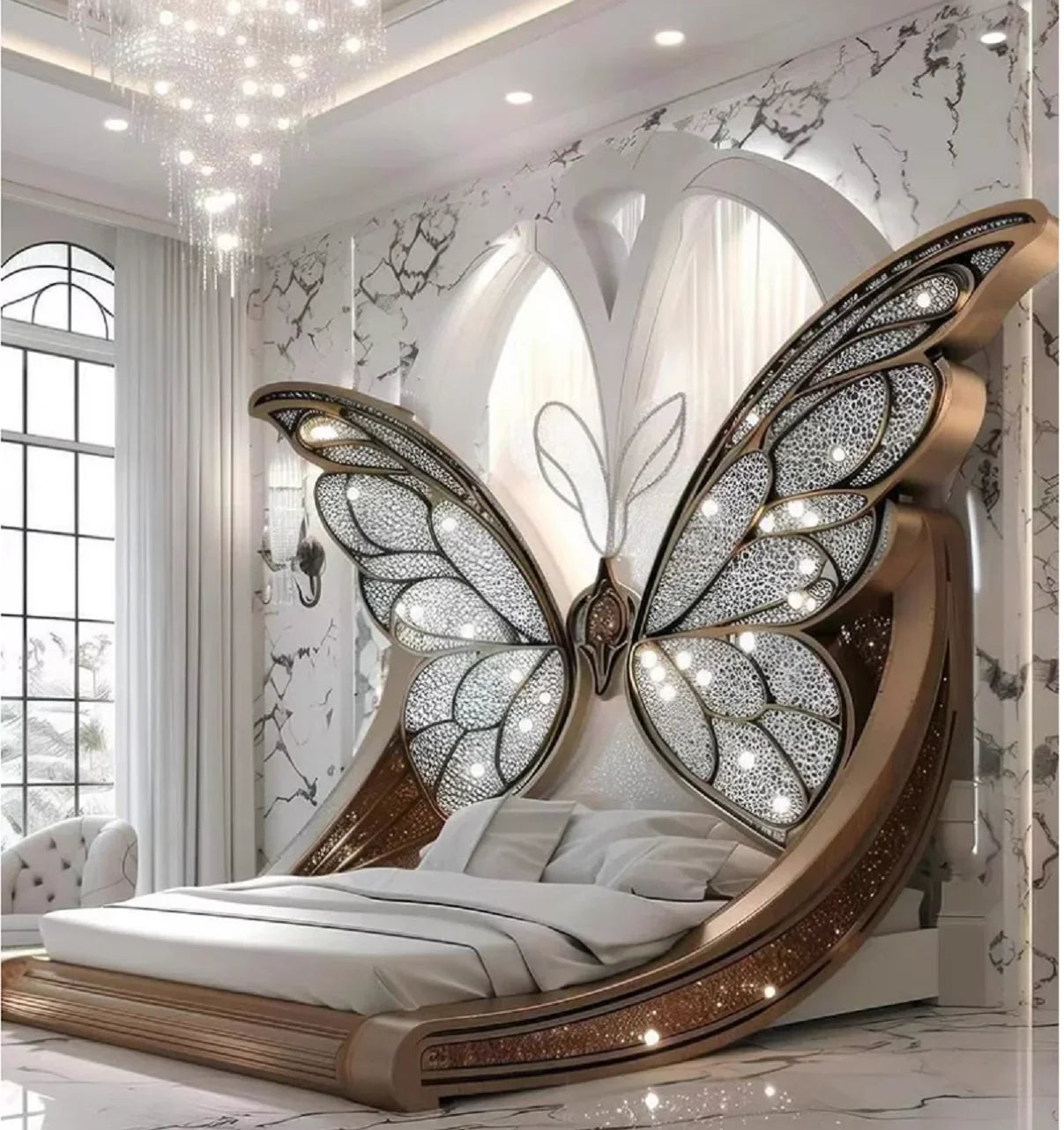 Princess  Butterfly Bed Villa Solid wood 2m bed 15 high French luxury bed bedroom custom