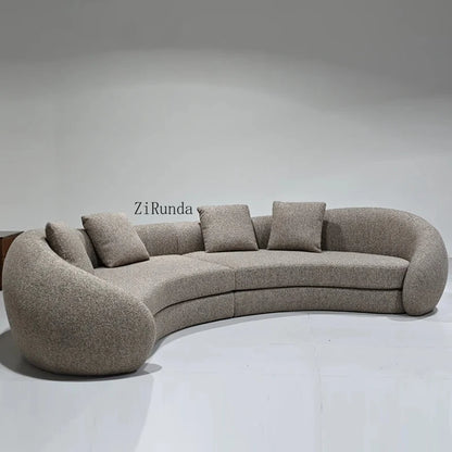 Simple cream living room sofa special-shaped semi-circular moon cashmere fabric sponge filling set