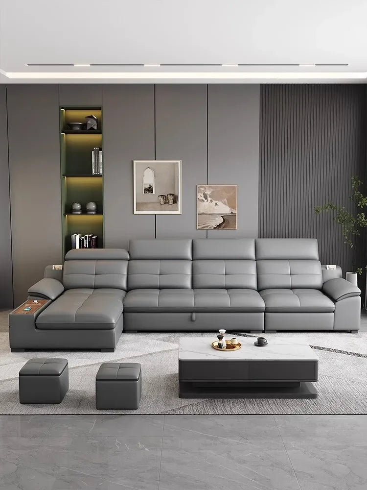 functional sofa, electric adjustable modern living room, storage princess, smart head, etc., dual-purpose leather sofa bed