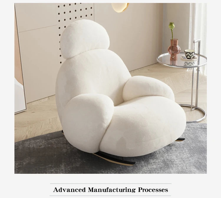 Modern Rocking Leisure Chair White Fabric Sofa Chair Soft Living Room Chair With Footstool Set Lounge Armchair