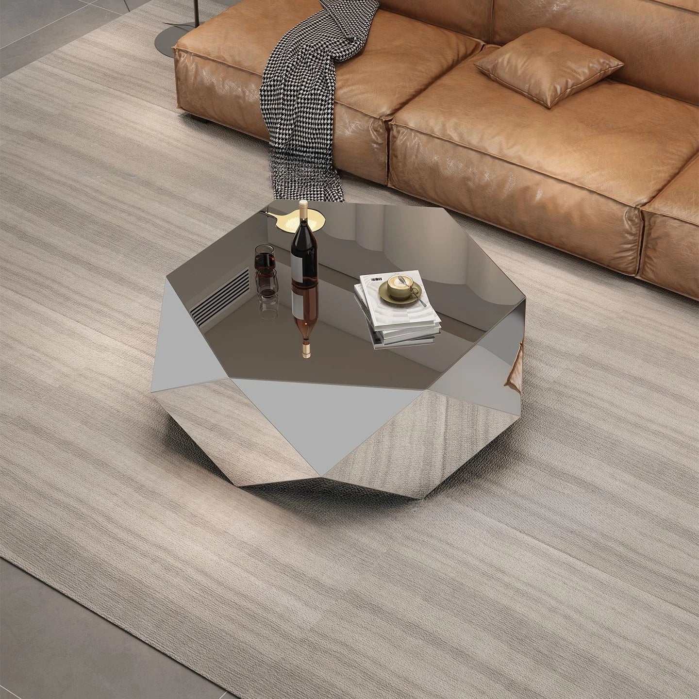 High End Living Room Home Designer Style, Light Luxury, Modern Minimalist, Irregular Stainless Steel Diamond Coffee Table