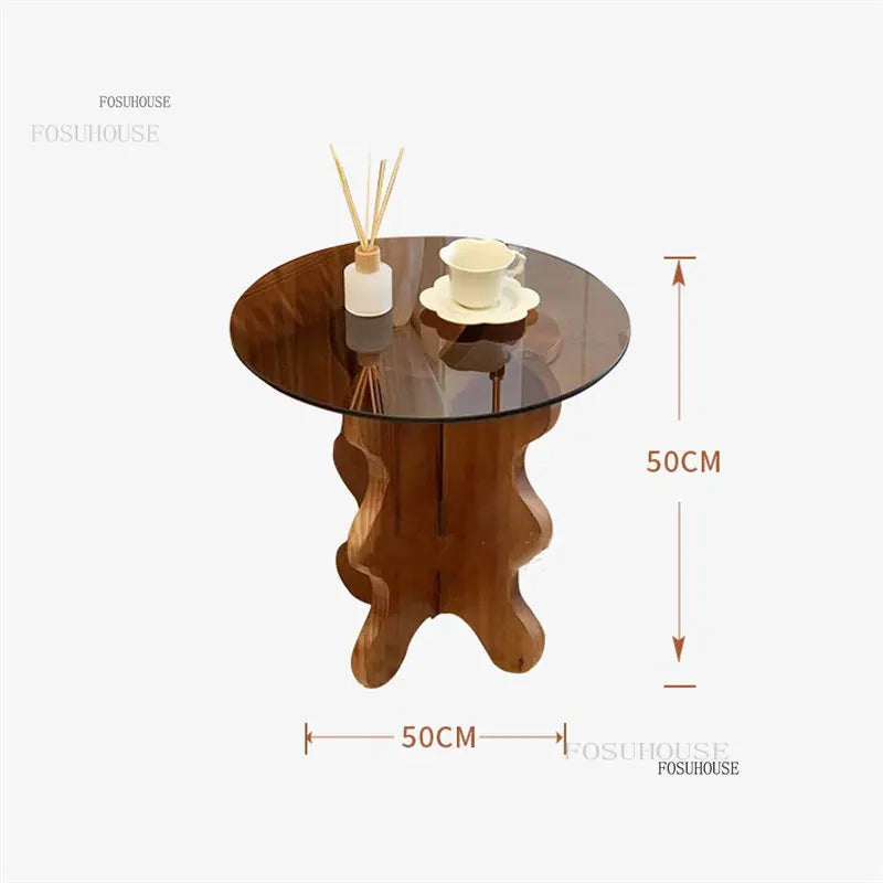 Table d'appoint de luxe légère en bois massif, Tables basses en verre nordique pour meubles de salon, Table d'angle pour petit appartement