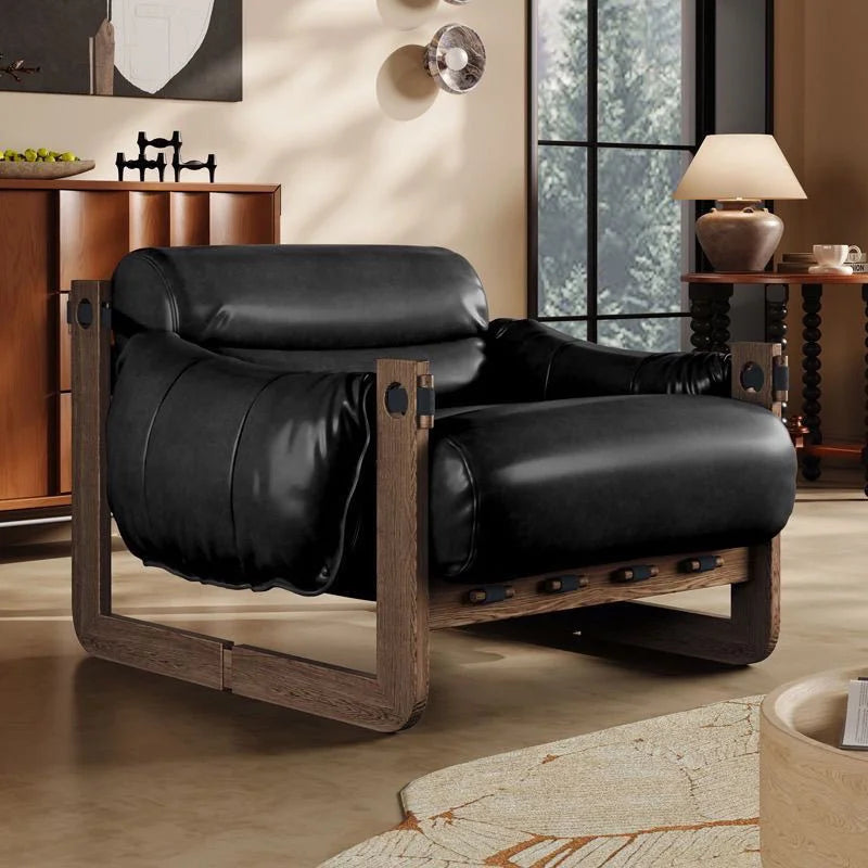 2025 Hot Sale Medieval Style Oil-wax Leather Single Sofa Leisure Chair Household Chair for Living Room